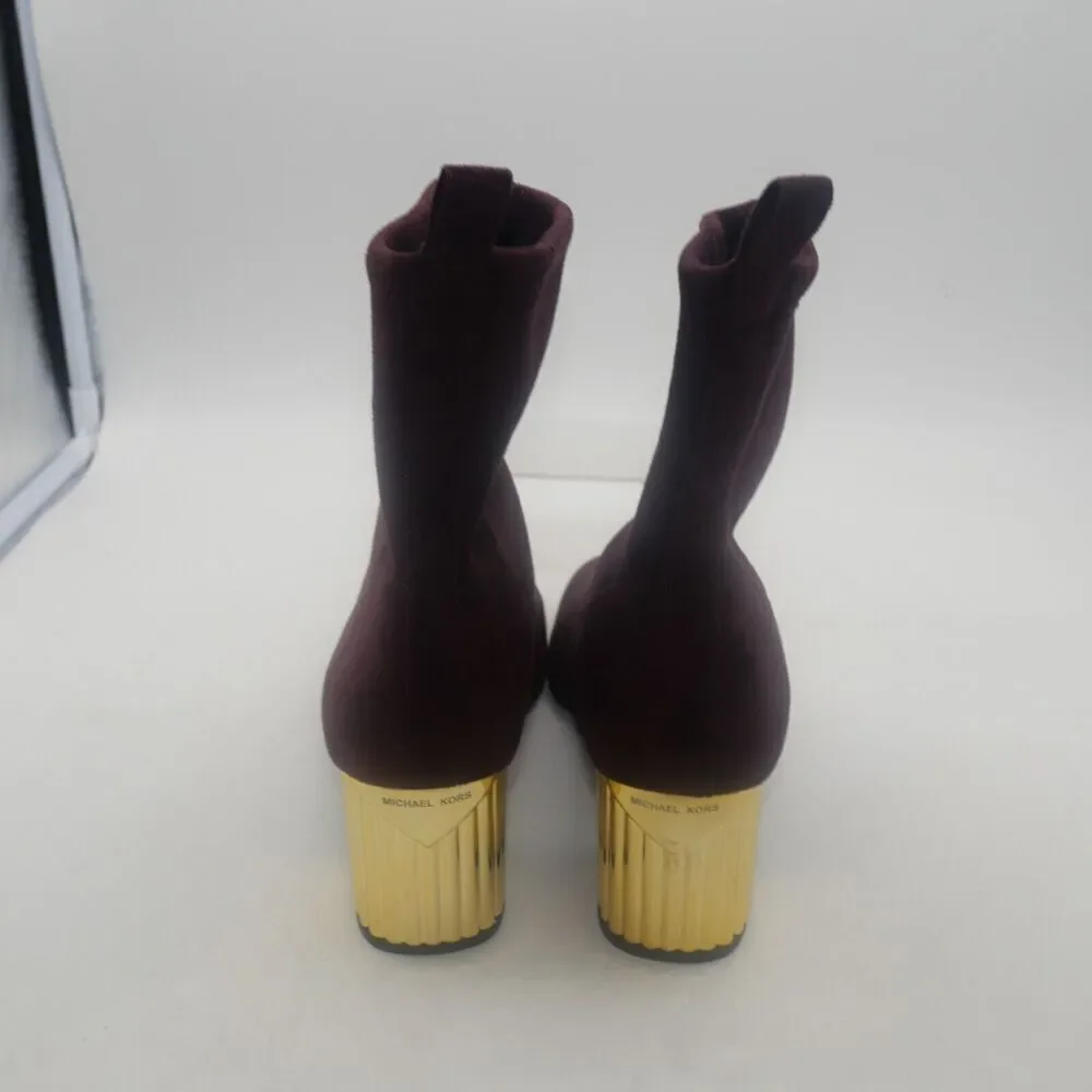 NEW Michael Kors Woman's 7.5 Porter Boots Suede Merlot Burgundy Gold Block Heel